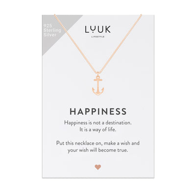 Rosegoldene Kette mit Anker Anhänger auf Happiness Spruchkarte von der Brand Luuk Lifestlye 