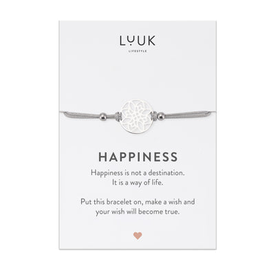 Bracelet with flower pendant and Happiness greeting card