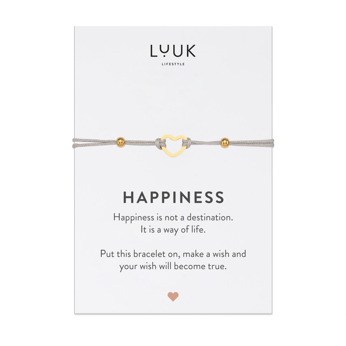 Bracelet with heart pendant and Happiness greeting card