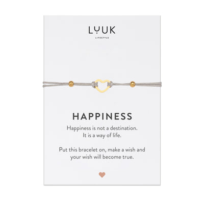 Bracelet with heart pendant and Happiness greeting card