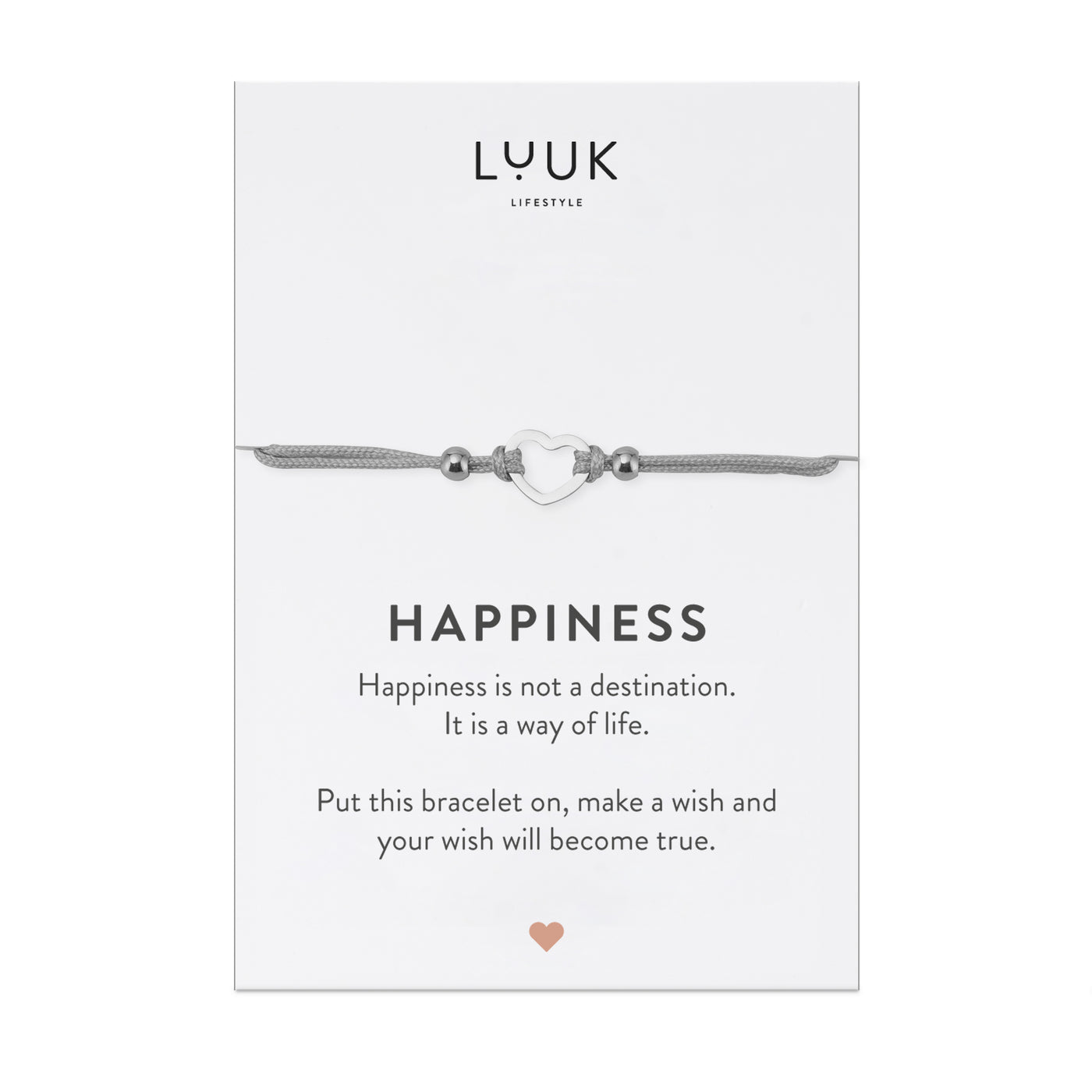 Bracelet with heart pendant and Happiness greeting card