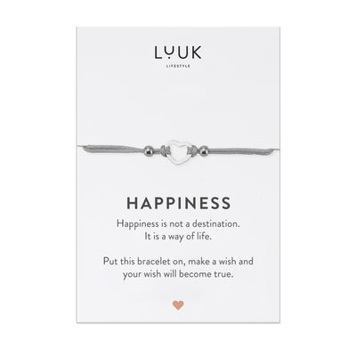 Bracelet with heart pendant and Happiness greeting card