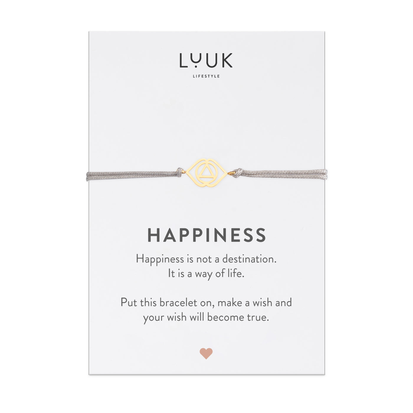 Bracelet with triangle pendant and Happiness greeting card