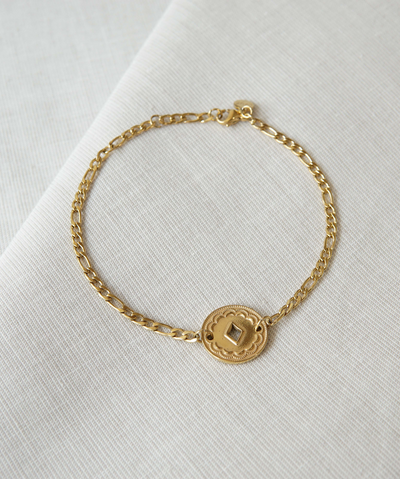 Panzerketten Armband mit dezentem Flora Coin Anhänger in Gold 