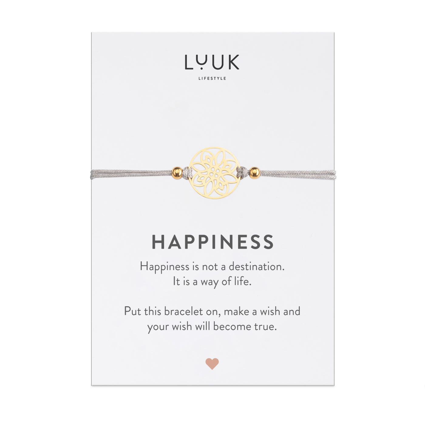 Bracelet with flower pendant and Happiness greeting card