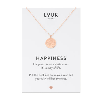 Rosegoldene Halskettte mit berg Anhänger auf Happiness Spruchkarte von Luuk Lifestyle