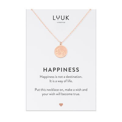Rosegoldene Halskettte mit berg Anhänger auf Happiness Spruchkarte von Luuk Lifestyle