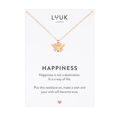 Rosegoldene Halskette mit Insekten Anhänger auf Happiness Karte von Luuk Lifestyle 