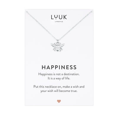 Silberne Halskette mit Bienen Anhänger auf Happiness Karte von der Marke Luuk Lifestlye
