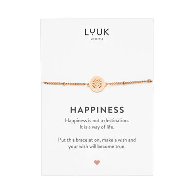 Rosegoldenes Armband mit Buddha Auge Anhänger auf Happiness Karte von der Brand Luuk Lifestyle 