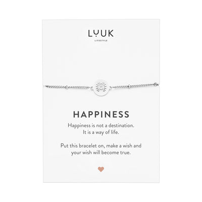 Armband mit Buddha Auge Anhänger in Silber auf Happiness Spruchkarte von der Marke Luuk Lifestyle 