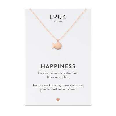 Roségoldene Halskette mit Fisch Anhänger auf Happiness Spruchkarte von Luuk Lifestyle