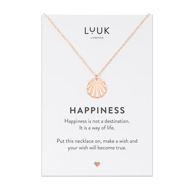 Halskette mit Muschel Anhänger in Rosegold auf Happiness Spruchkarte von Luuk Lifestyle