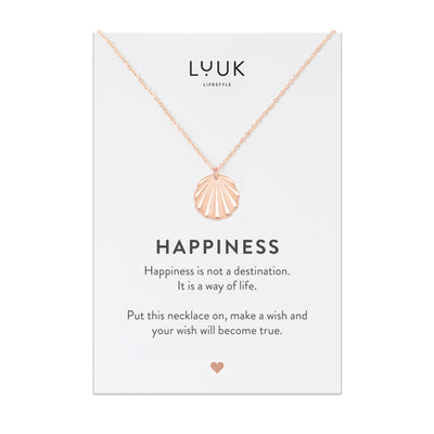 Necklace with Abstract Shell pendant and Happiness saying card