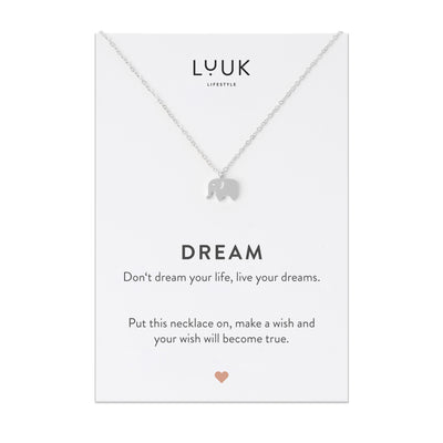 Necklace with elephant pendant and Dream greeting card