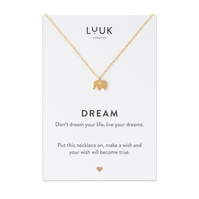 Necklace with elephant pendant and Dream greeting card