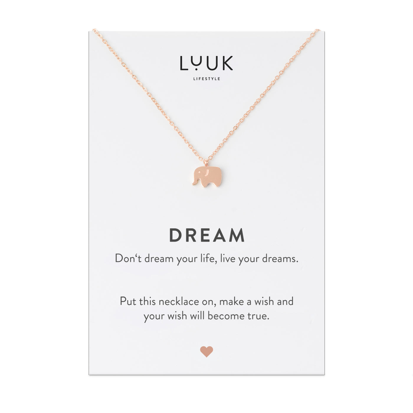 Necklace with elephant pendant and Dream greeting card