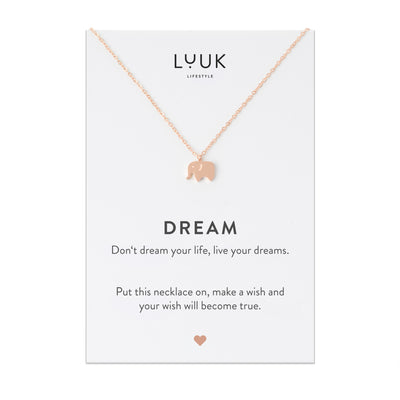 Necklace with elephant pendant and Dream greeting card