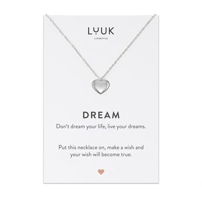 Halskette mit Herz Anhänger in Edelstahl auf Dream Spruchkarte von der Marke Luuk Lifestyle 