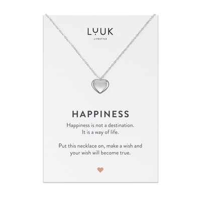 Halskette mit Herz Anhänger aus Edelstahl auf Happiness Spruchkarte von der Marke Luuk Lifestyle 