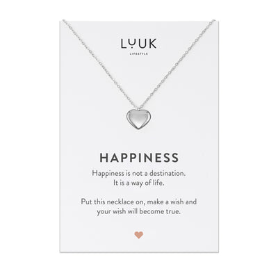 Halskette mit Herz Anhänger aus Edelstahl auf Happiness Spruchkarte von der Marke Luuk Lifestyle 
