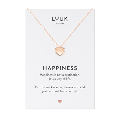 Halskette mit Herz Anhänger in Roségold auf Happiness Spruchkarte von Luuk Lifestyle 