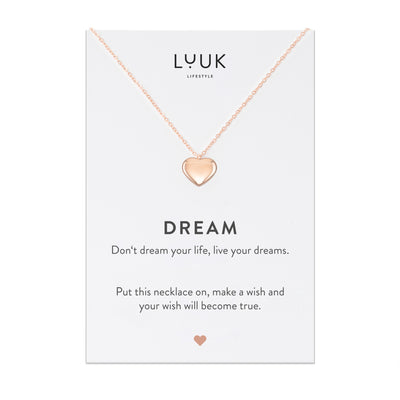 Halskette mit Herz Anhänger in Roségold auf Dream Spruchkarte von Luuk Lifestyle 