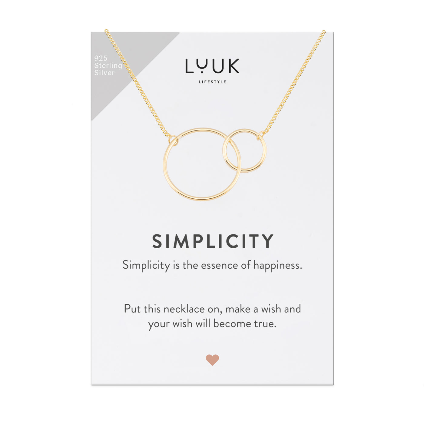 Gold Kette mit Anhänger aus verschlungen Kreisen auf Simplicity Spruchkarte von Luuk Lifestyle 