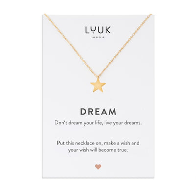 Goldene Halskette mit Stern Anhänger auf Dream Spruchkarte von der Brand Luuk Lifestyle 