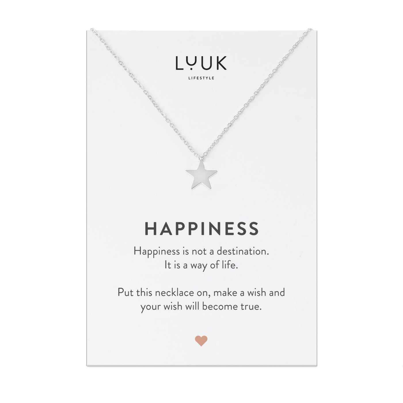 Silberne Halskette mit Stern Anhänger auf Happiness Karte von der Marke Luuk Lifestyle 