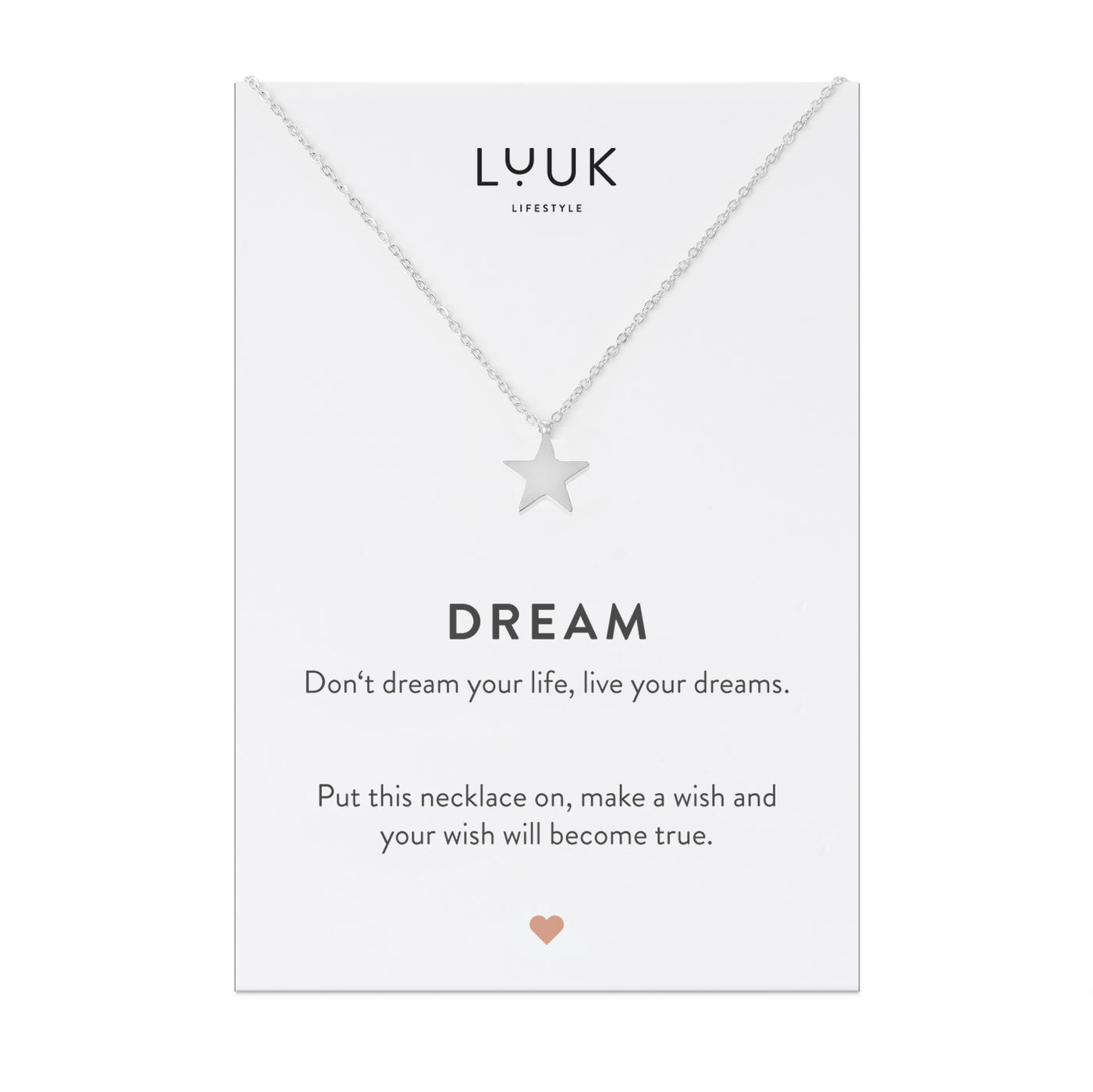 Silberne Halskette mit Stern Anhänger auf Dream Karte von der Marke Luuk Lifestyle 