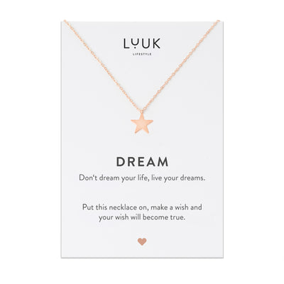 Rosegoldene Halskette mit Stern Anhänger auf Dream Spruchkarte von Luuk Lifestyle 