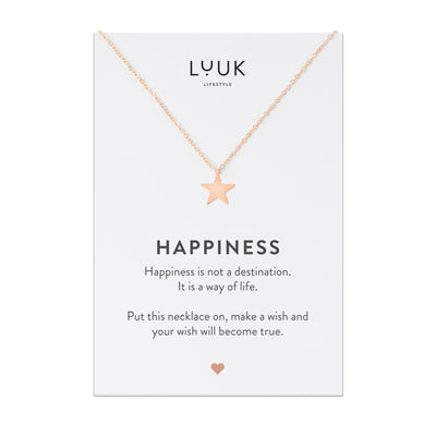Rosegoldene Halskette mit Stern Anhänger auf Happiness Spruchkarte von Luuk Lifestyle 