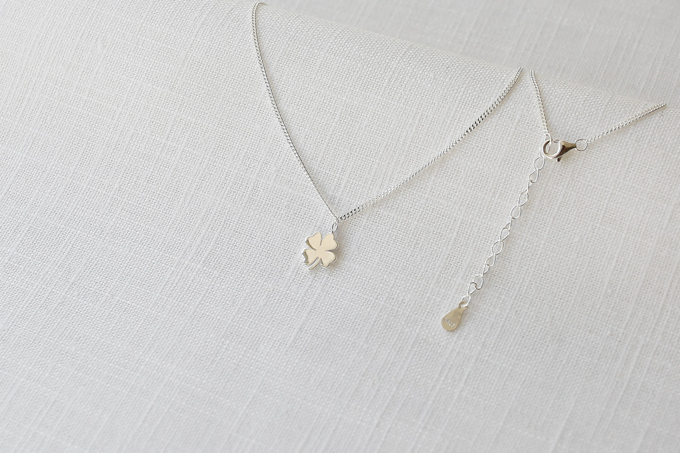 Sterling Silver Necklace with Cloverleaf Pendant and Happiness Greeting Card