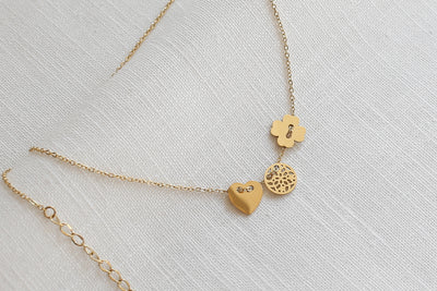 Necklace with lucky charm pendant and Happiness greeting card