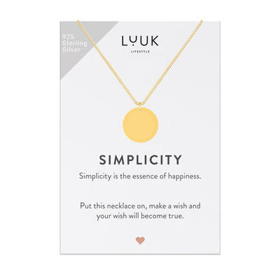 Halskette mit Coin Anhänger auf Simplicity Spruchkarte mit motivierendem Spruch von der Marke Luuk Lifestyle 