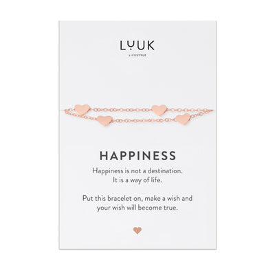 Armband mit Herz Anhängern in Roségold auf Happiness Spruchkarte von Luuk Lifestyle 