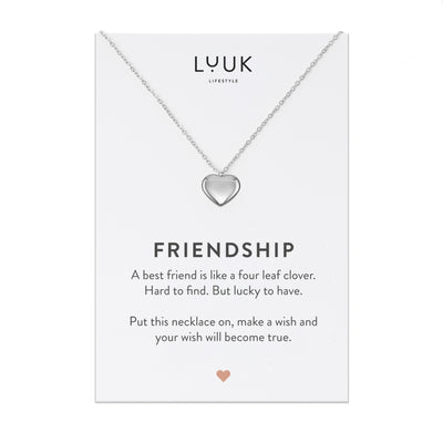 Halskette mit Herz Anhänger aus Edelstahl auf Friendship Spruchkarte von der Marke Luuk Lifestyle 