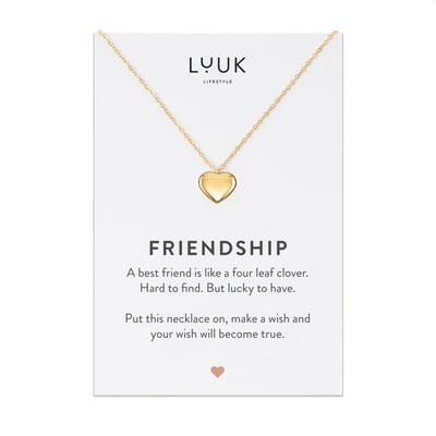 Gold Kette mit Herz Anhänger aus Edelstahl auf Friendship Spruchkarte von der Brand Luuk Lifestyle 