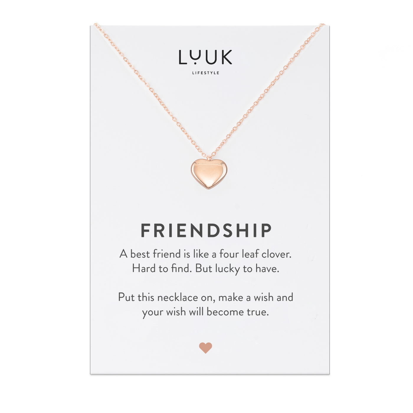 Halskette mit Herz Anhänger in Roségold auf Friendship Spruchkarte von Luuk Lifestyle 