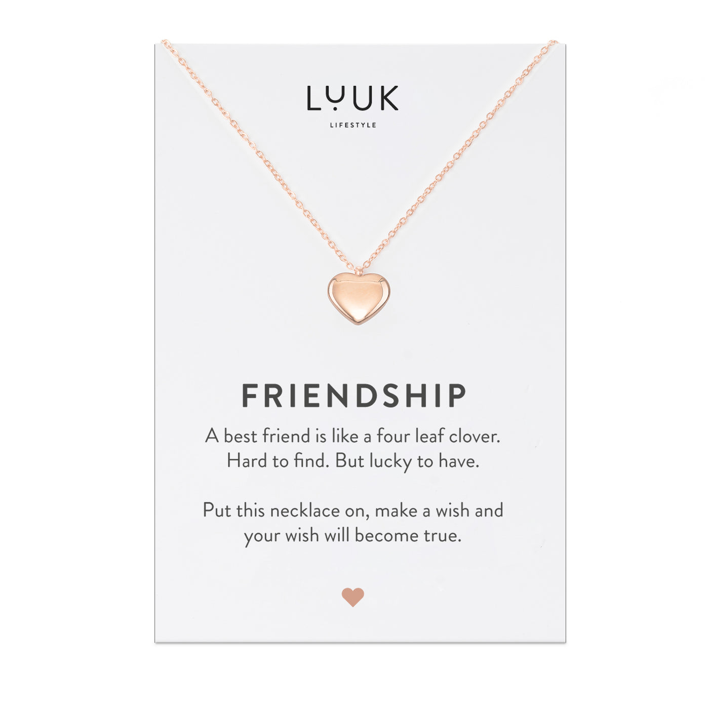 Necklace with heart pendant and Friendship greeting card