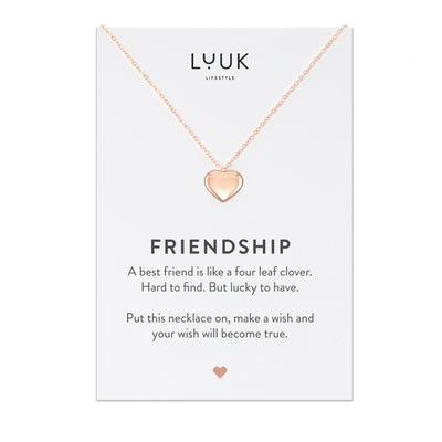 Halskette mit Herz Anhänger in Roségold auf Friendship Spruchkarte von Luuk Lifestyle 