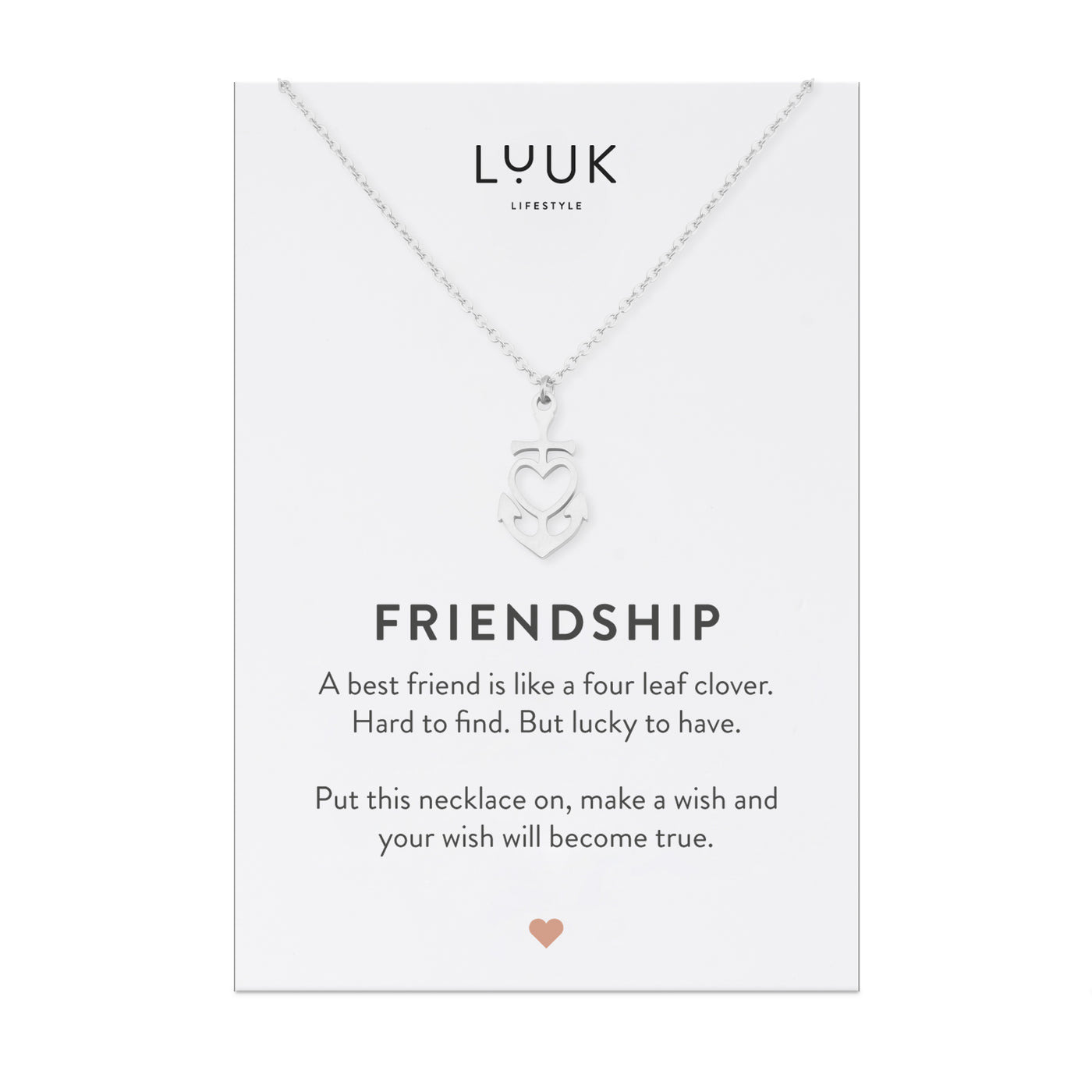Silberne Halskette auf Friendship Spruchkarte von Luuk Lifestyle aus Edelstahl 