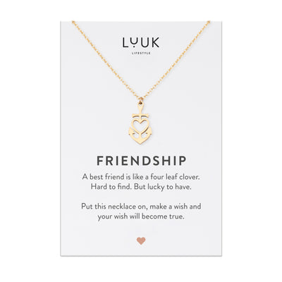 Vergoldete Herz-Anker Anhänger Halskette auf Friendship Spruchkarte von der Brand Luuk Lifestyle