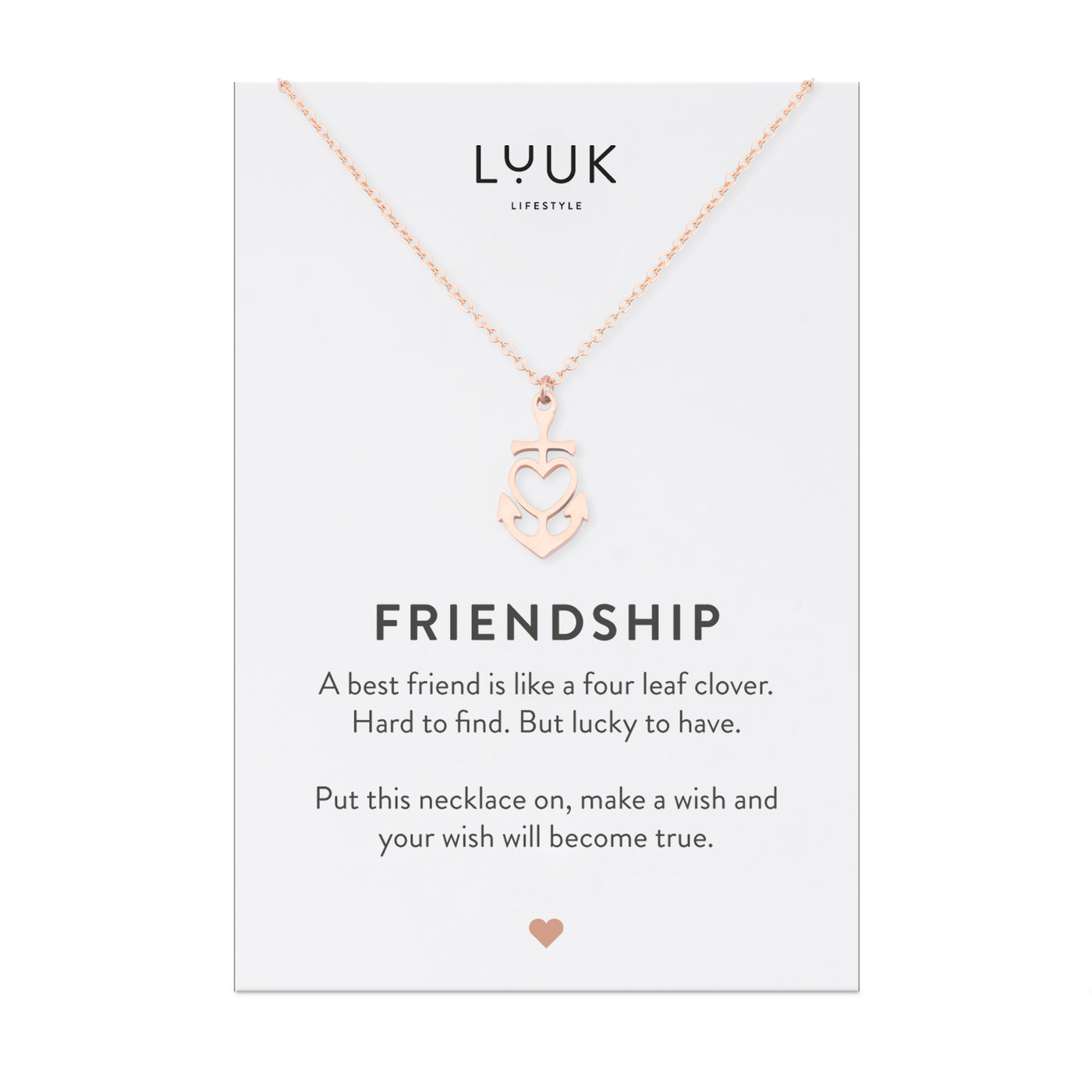 Herz Kette in Rosegold auf Frienship Spruchkarte von Luuk Lifestyle