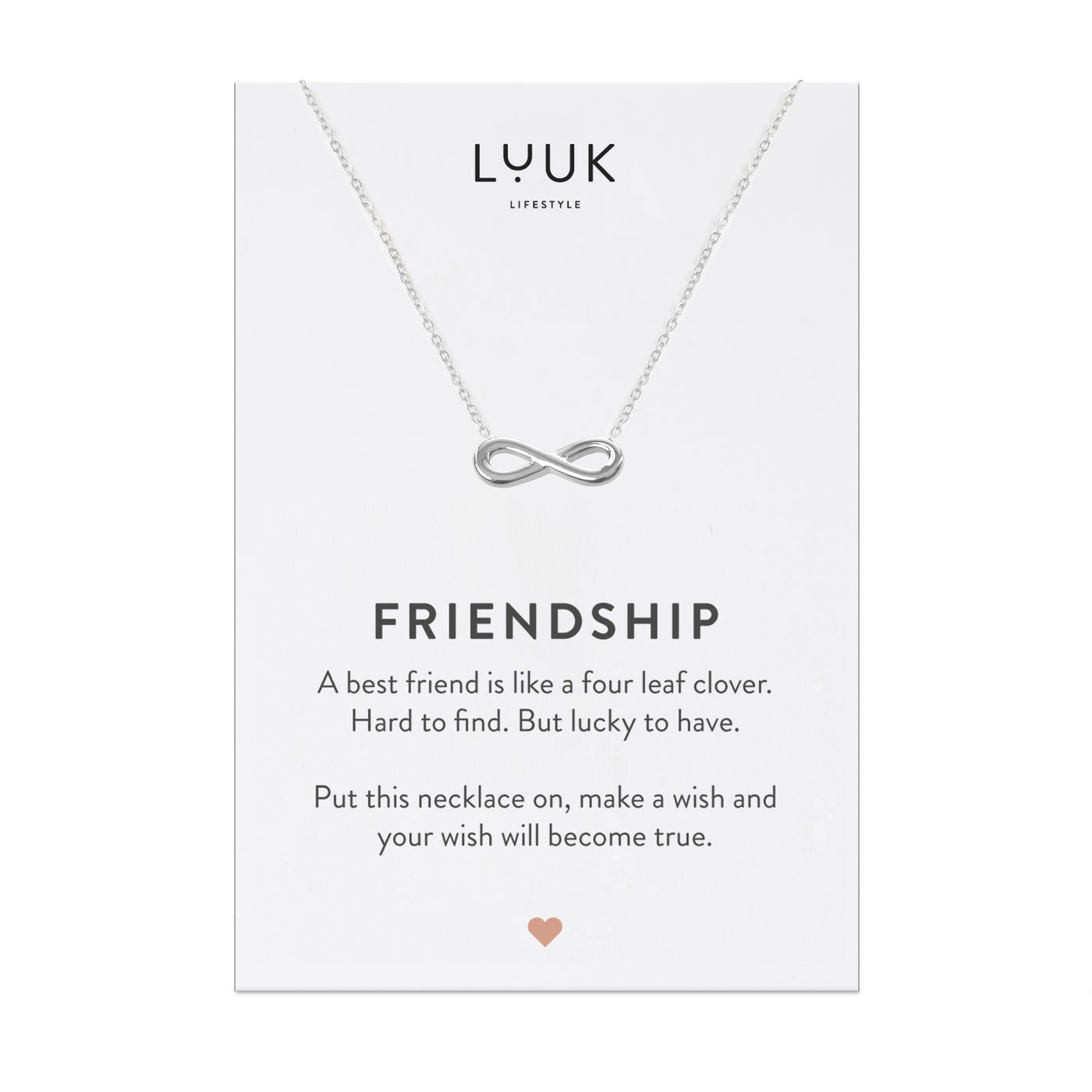 Necklace with heart pendant and Friendship greeting card