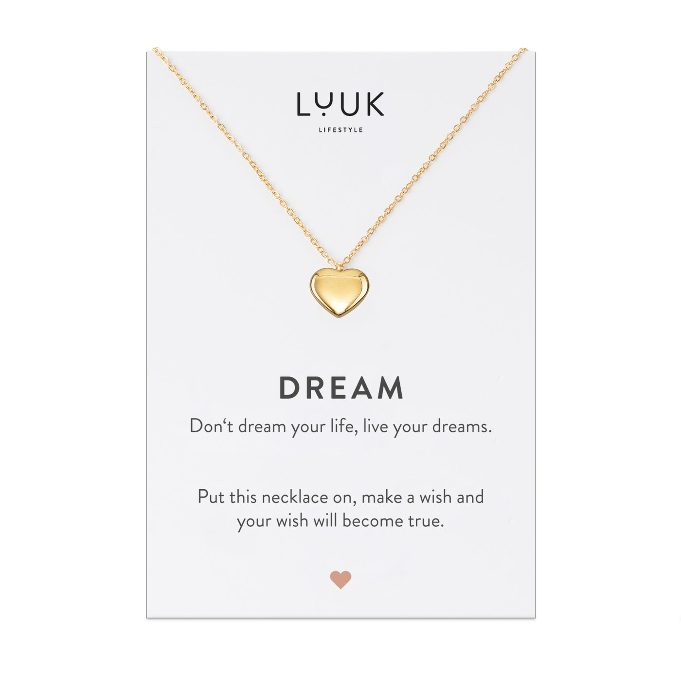 Necklace with heart pendant and Dream greeting card