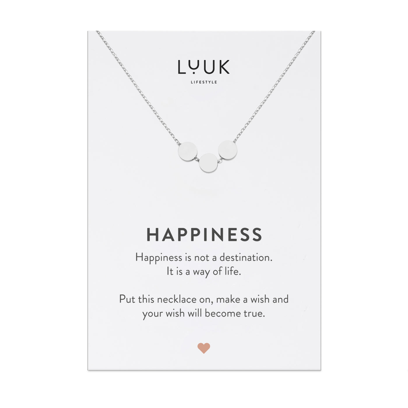Necklace with Minimalist Circle pendant and Happiness greeting card