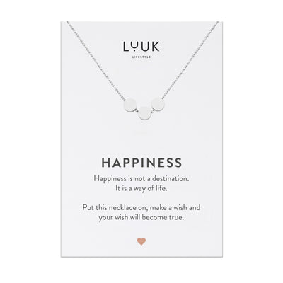 Halskette mit Kreis Anhängern aus Edelstahl auf Happiness Spruchkarte von der Marke Luuk Lifestyle 
