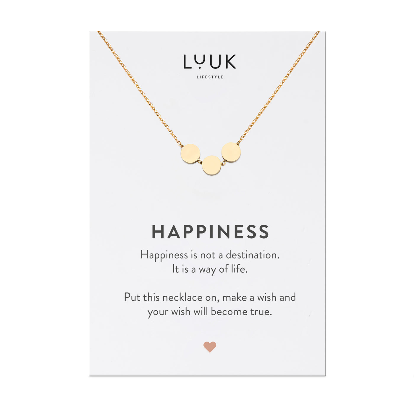 Necklace with Minimalist Circle pendant and Happiness greeting card